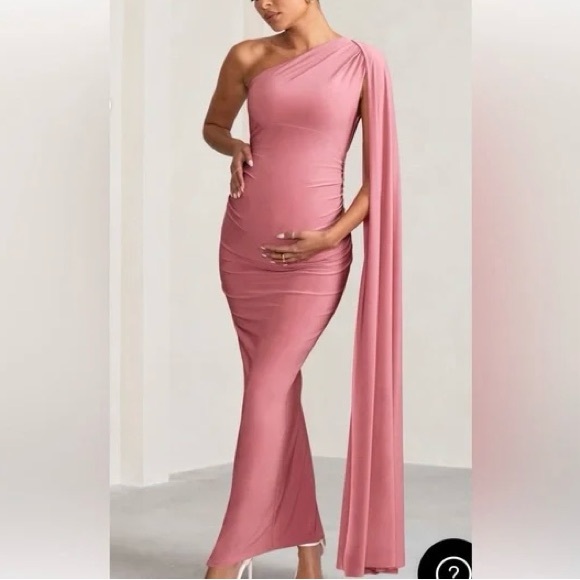 NWOT Club L London Pink Maternity One-Shoulder Maxi Dress with Cap Sleeve. - Picture 1 of 15